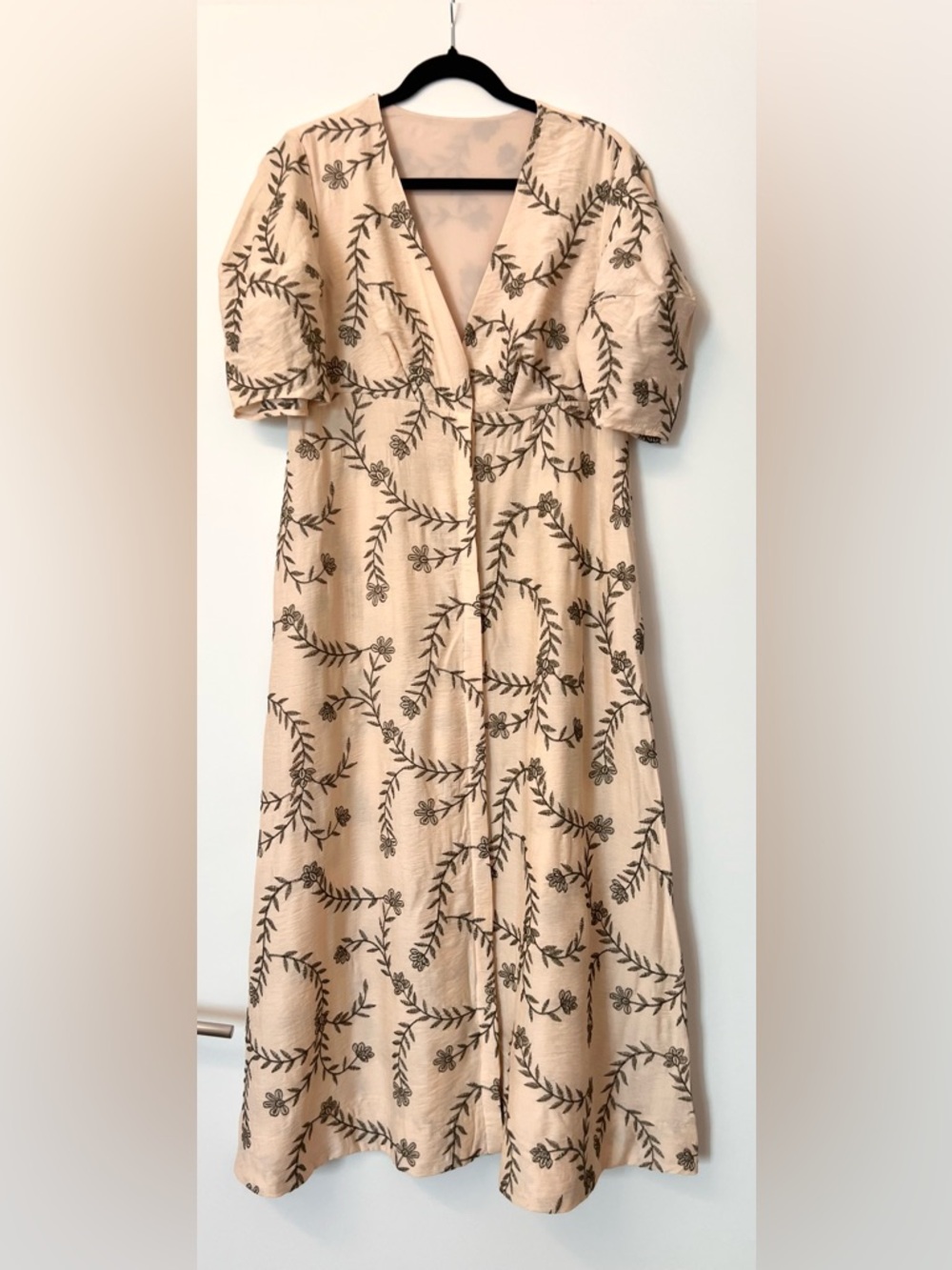 Beige Floral Embroidered Maxi Dress